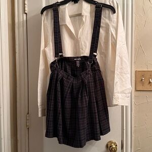 Hot Topic Purple Plaid Skirt with overalls